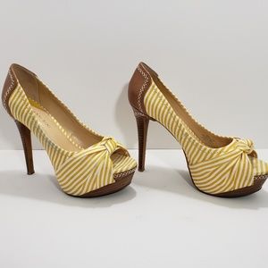 Gianni Bini High Heels Yellow, White striped, brow